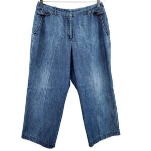 Larry Levine Petite Stretch Blue Med Washed Jean Wide Leg Gaucho Pants Size 10